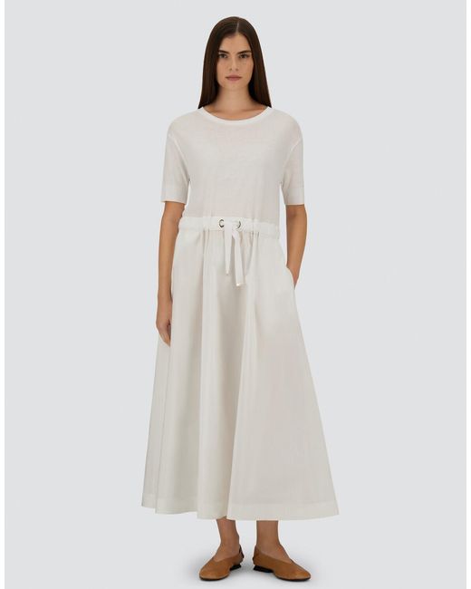Herno White Dress In Glam Knit Effect And Techno Taffeta