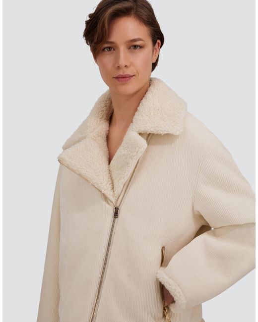 Herno Natural Corduroy Biker Jacket With Shearling-Effect Interior