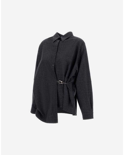 Herno Blue Stretch Wool Gabardine Shirt