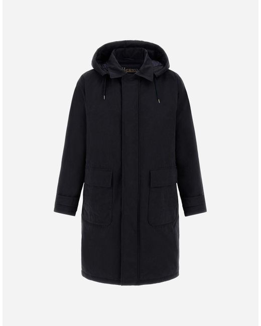 Herno Blue Waxed Tech Cotton Long Parka for men