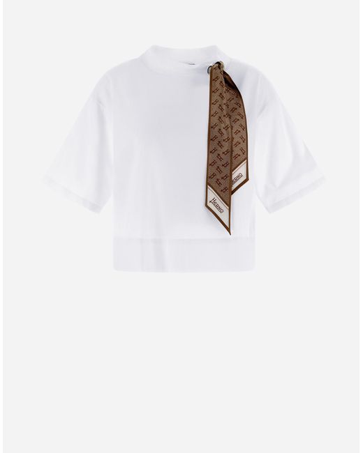 Herno White Superfine Cotton Stretch T-shirt With Scarf