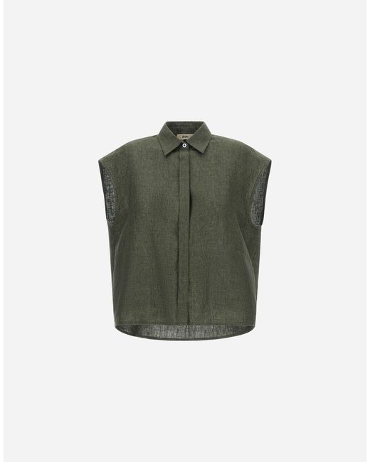 Herno Green Vest In New Linen