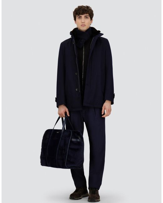 Herno Blue Abrigo Tres Cuartos De Diagonal Wool for men