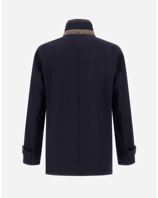 Herno Blue Abrigo Tres Cuartos De Diagonal Wool for men