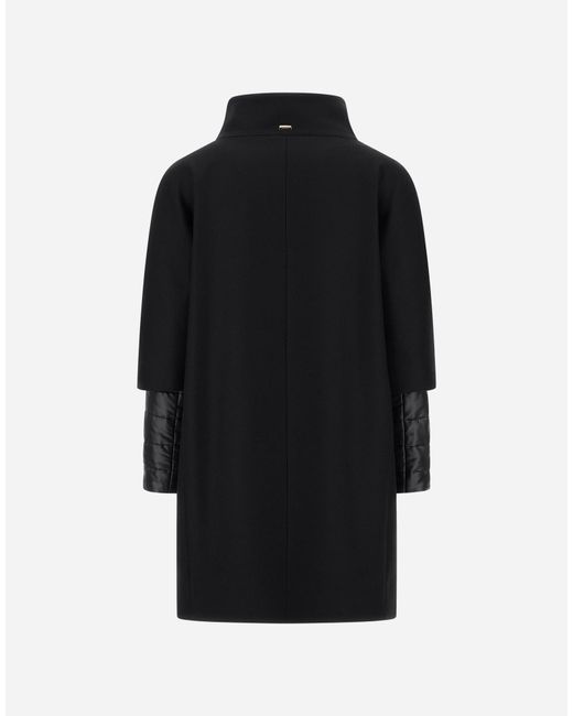 Herno Black Ecowool And Nylon Ultralight Coat