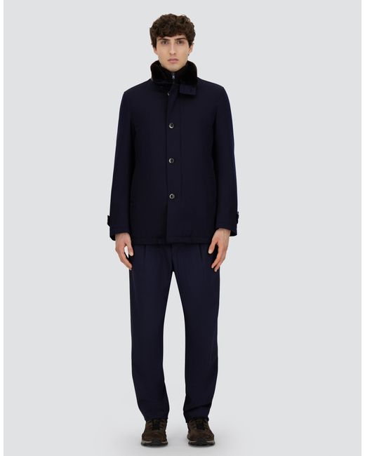 Herno Blue Abrigo Tres Cuartos De Diagonal Wool for men