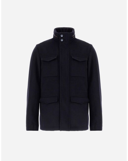 Herno Blue Wool Cashmere And Ecoage Field Jacket for men