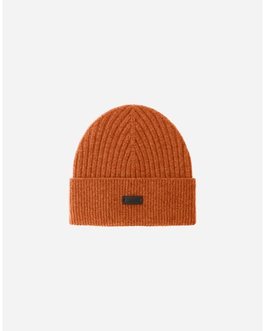 Herno Orange Ribbed Wool Beanie for men