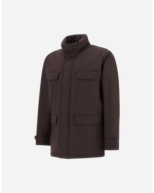 Herno Brown Flannel Field Jacket With Waterproof Membrane for men