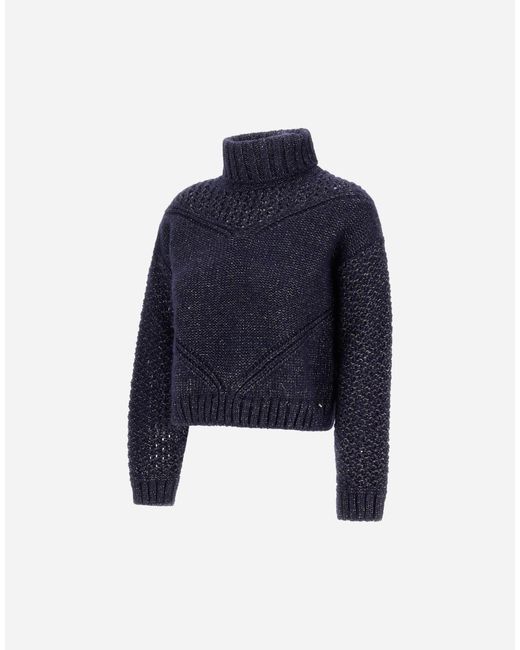Herno Blue Openwork Knit Turtleneck