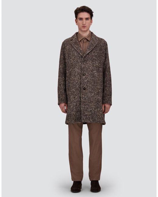 Herno Brown Alpaca, Wool Herringbone And Suede Effect Coat for men