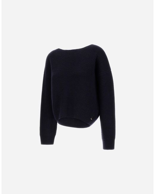 Herno Blue Wool Sweater With Raised Knit