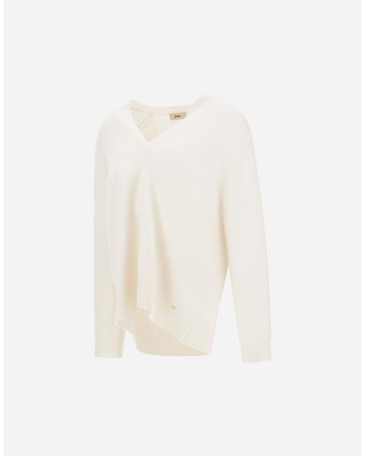 Herno White Cashmere Stocking-Stitch Jumper
