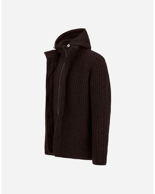 Herno Brown Wool Jacket With Raised Texture And Cable-Knit Detailing for men