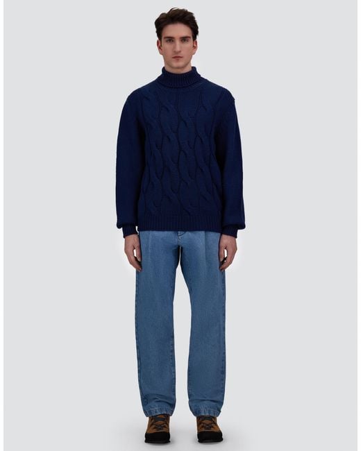 Herno Blue Pleated Denim Trousers for men