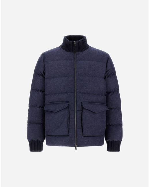 Herno Blue Bomber In Glen Check Wool And Cashmere for men