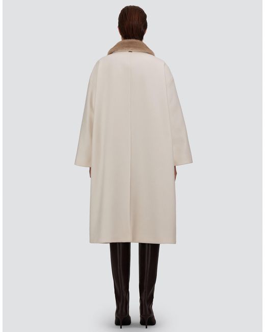 Herno White Ecowool Coat With Mink-Effect Fur Detail
