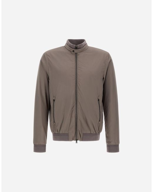 Herno Brown Ecoage High-Collar Bomber Jacket for men