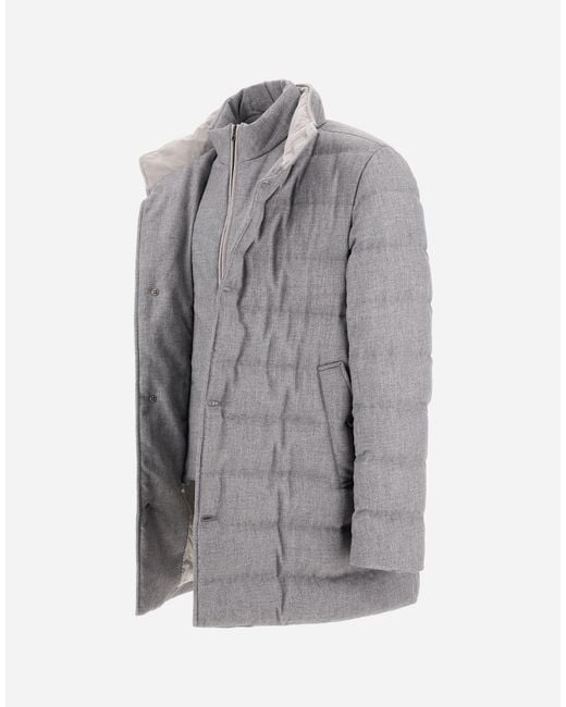 Herno Gray Wool-Blend, Viscose And Suede-Effect Carcoat for men