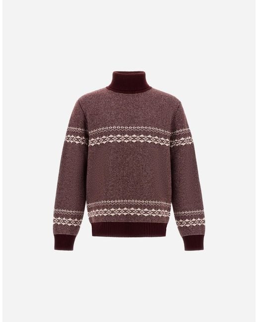 Herno Purple Wool And Cashmere Roll-Neck Jumper With Norwegian Pattern for men