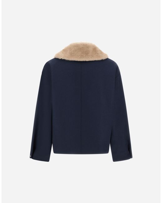 Herno Blue Ecowool Jacket With Mink-Effect Fur Detail