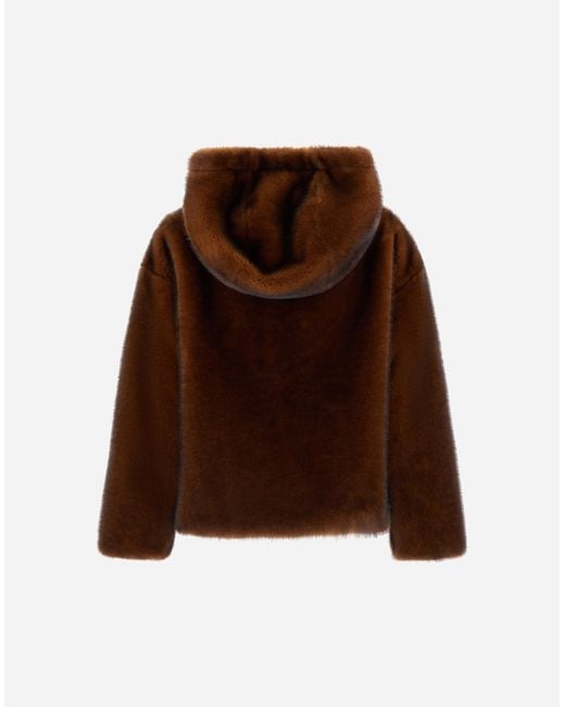 Herno Brown Bomber Jacket In Melange Alternative Mink Fur