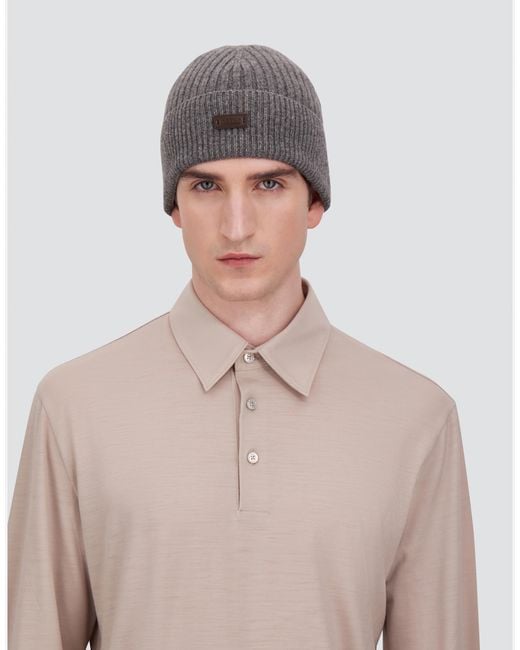 Herno Gray Ribbed Wool Beanie for men