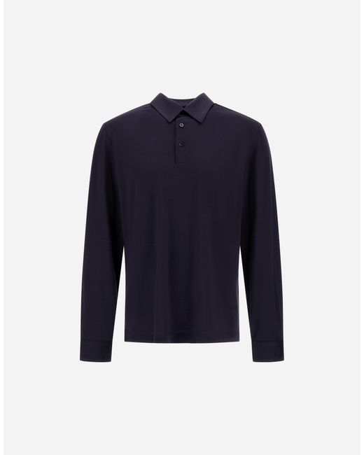 Herno Blue Wool Jersey Polo Shirt for men