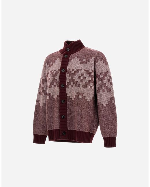 Herno Purple Wool And Cashmere Cardigan With Norwegian Pattern for men