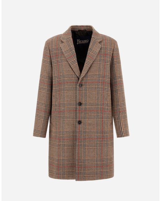 Herno Brown Glen Check R-Wool Coat for men