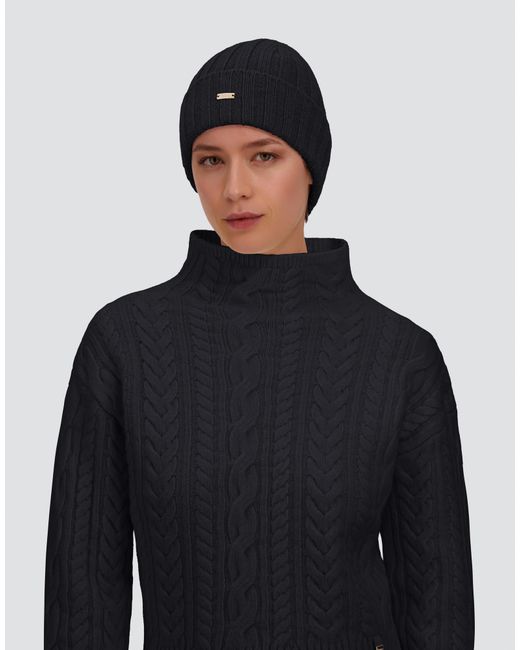 Herno Black Ribbed Wool Beanie