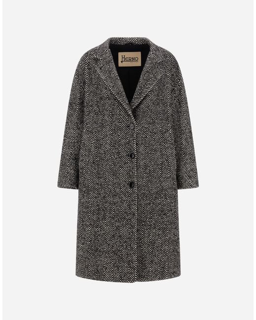 Herno Gray Herringbone R-Wool Coat