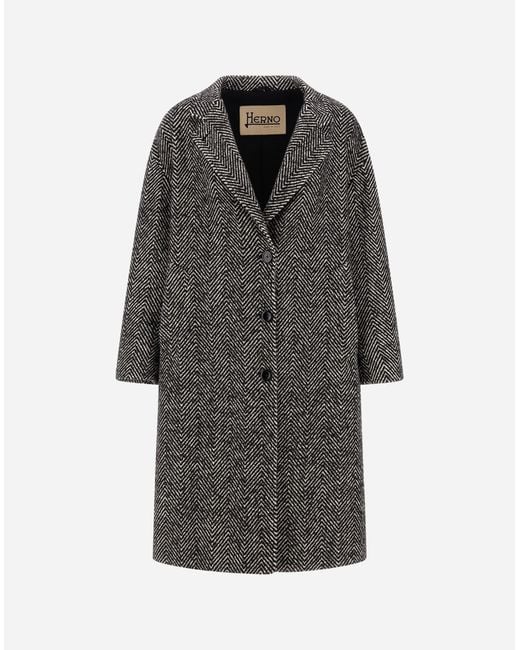 Herno Women's Gray Herringbone R-Wool Coat