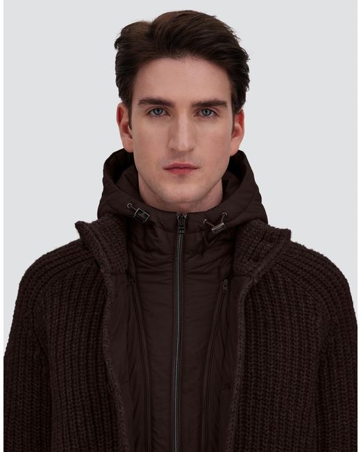 Herno Brown Wool Jacket With Raised Texture And Cable-Knit Detailing for men