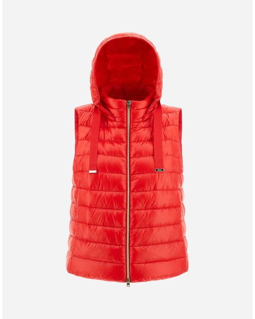 Herno Red Sleeveless Jacket In Nylon Ultralight