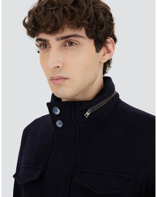 Herno Blue Wool Cashmere And Ecoage Field Jacket for men