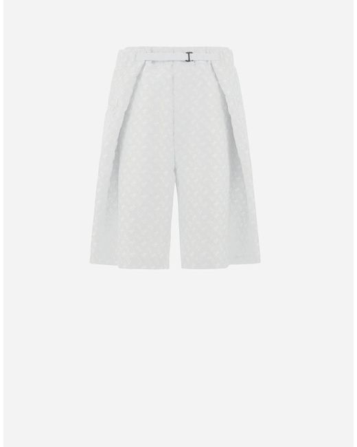 Herno White Globe Cropped Trousers In Photocromatic Monogram