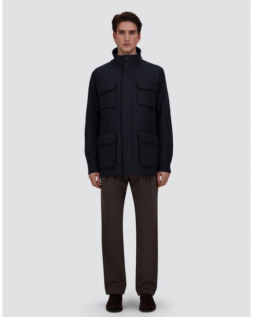 Herno Blue Vintage-Effect Wool-Blend Field Jacket for men