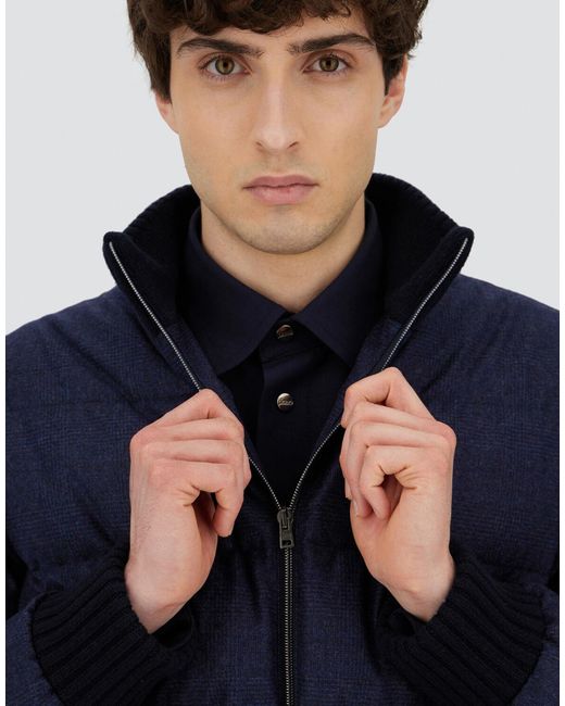 Herno Blue Bómber De Wool Cashmere Glen Check for men