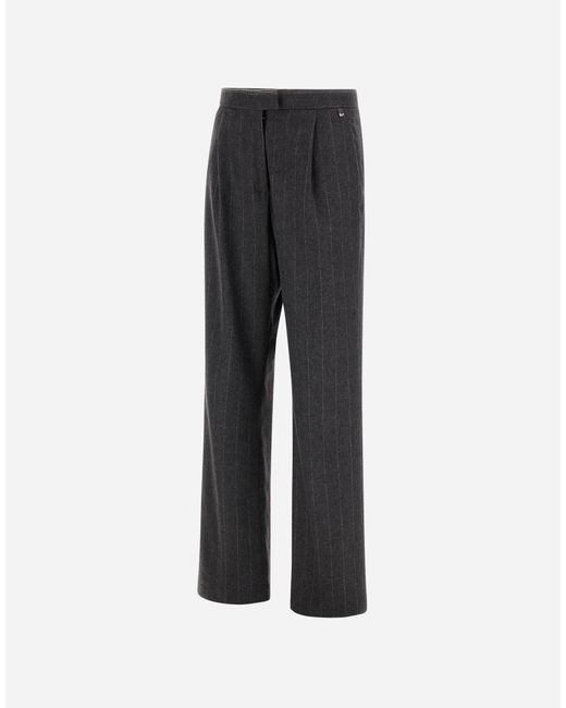 Herno Gray Pinstriped Stretch Wool Trousers