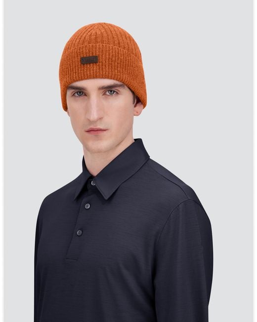 Herno Orange Ribbed Wool Beanie for men