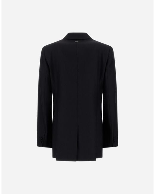 Herno Black Stretch Wool Gabardine And Satin Blazer
