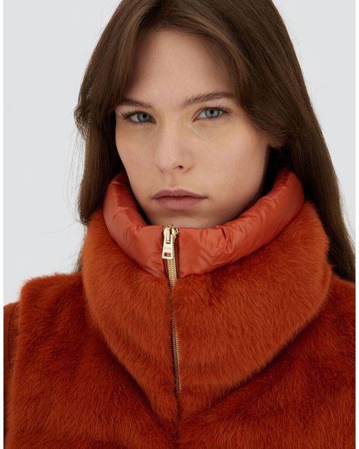 Herno Red Vest In Lady Alternative Fur And Nylon Ultralight