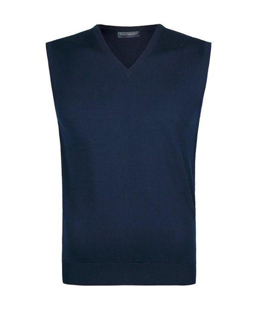 John Smedley Herren V-Pullunder Merinowolle Unifarben in Blue für Herren
