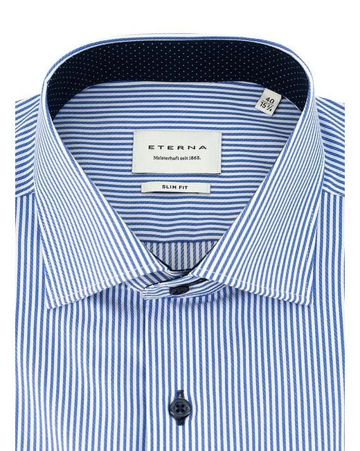 Eterna Herren Hemd Baumwolle Gestreift Slim Fit in Blue für Herren