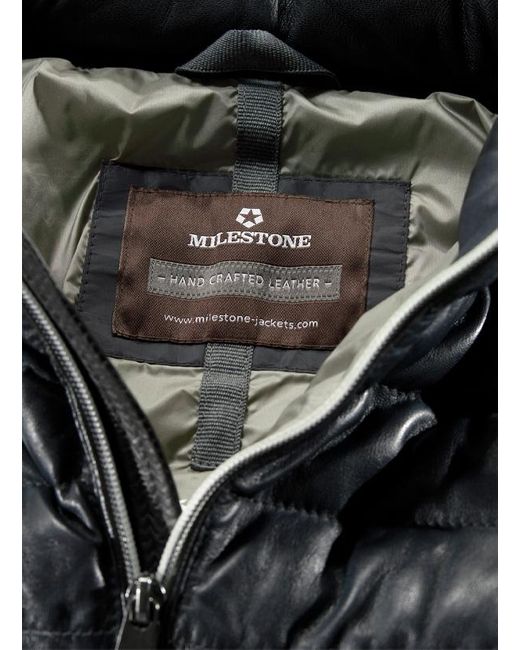 Milestone Herren Lederjacke Unifarben in Black für Herren