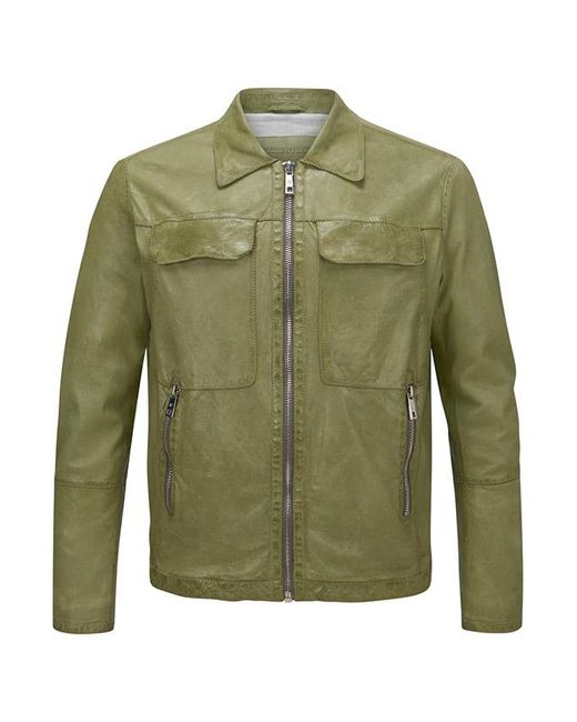 Milestone Herren Lederjacke Unifarben in Green für Herren