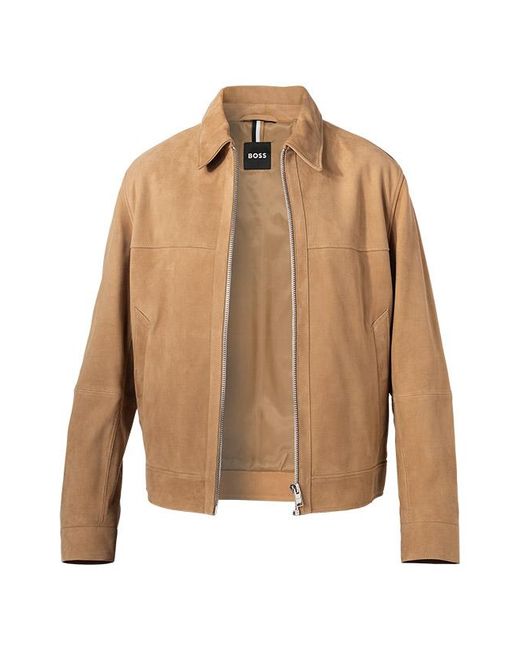 Boss Herren Lederjacke Unifarben in Natural für Herren