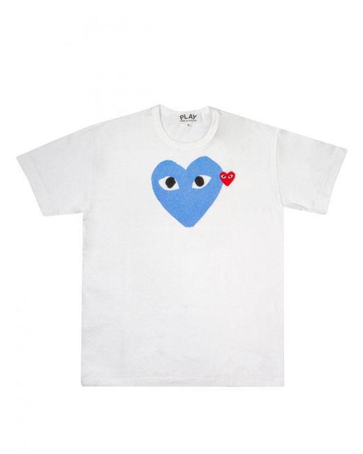 Comme des Garçons Play Mens Blue Heart Logo T-shirt White for men