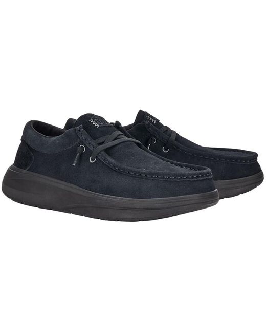 HeyDude Black Wally Comf Suede for men